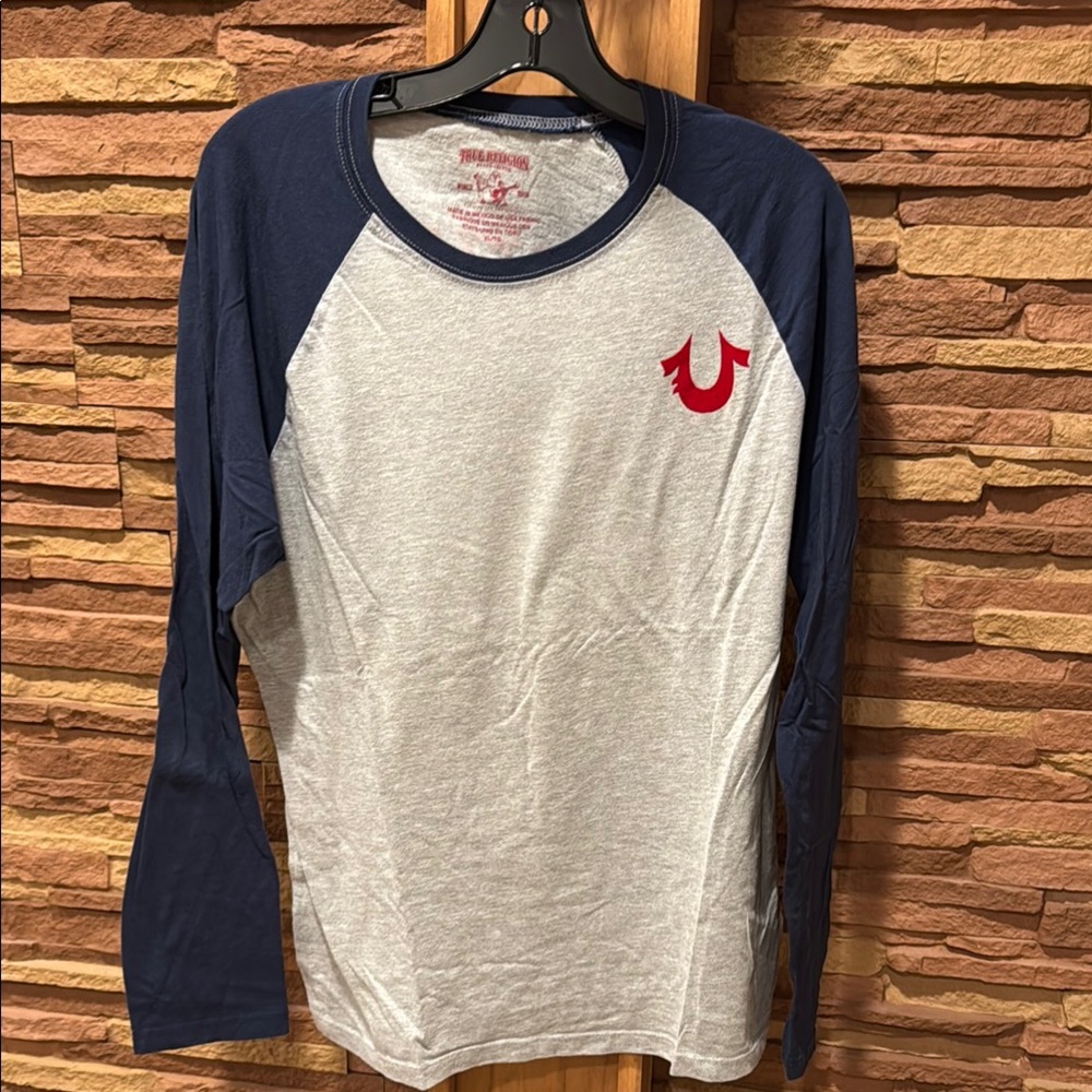 True Religion Navy and Gray Raglan Shirt
